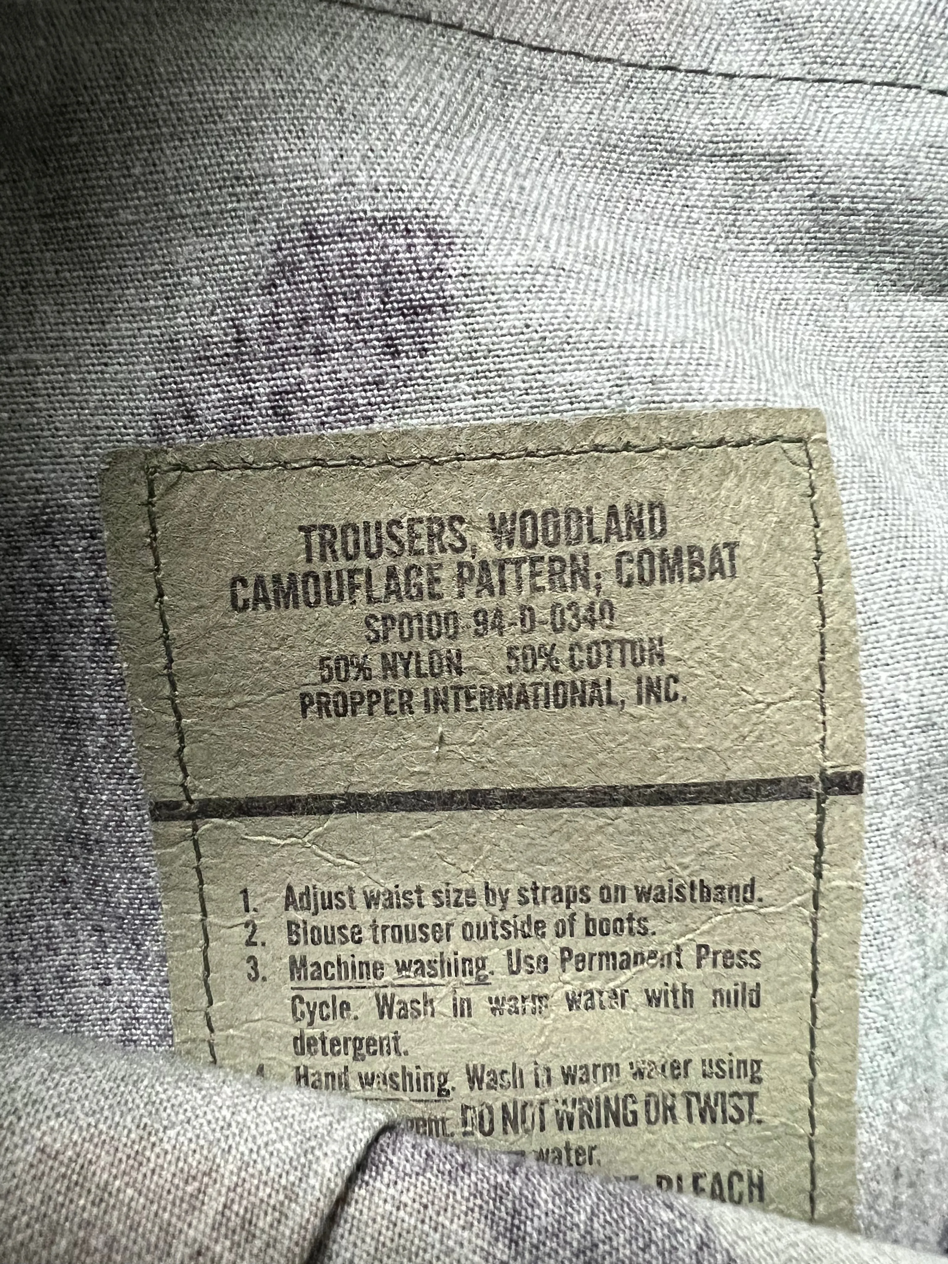 1994 Woodland Camouflage Combat Trousers Large Short