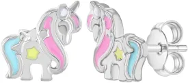925 Sterling Silver Multicolor Enamel Unicorn Star Earrings for Little Girls and Preteens - Fun Enamel Earrings for Girls Birthday Party - Wonderful Unicorn Jewelry Gift