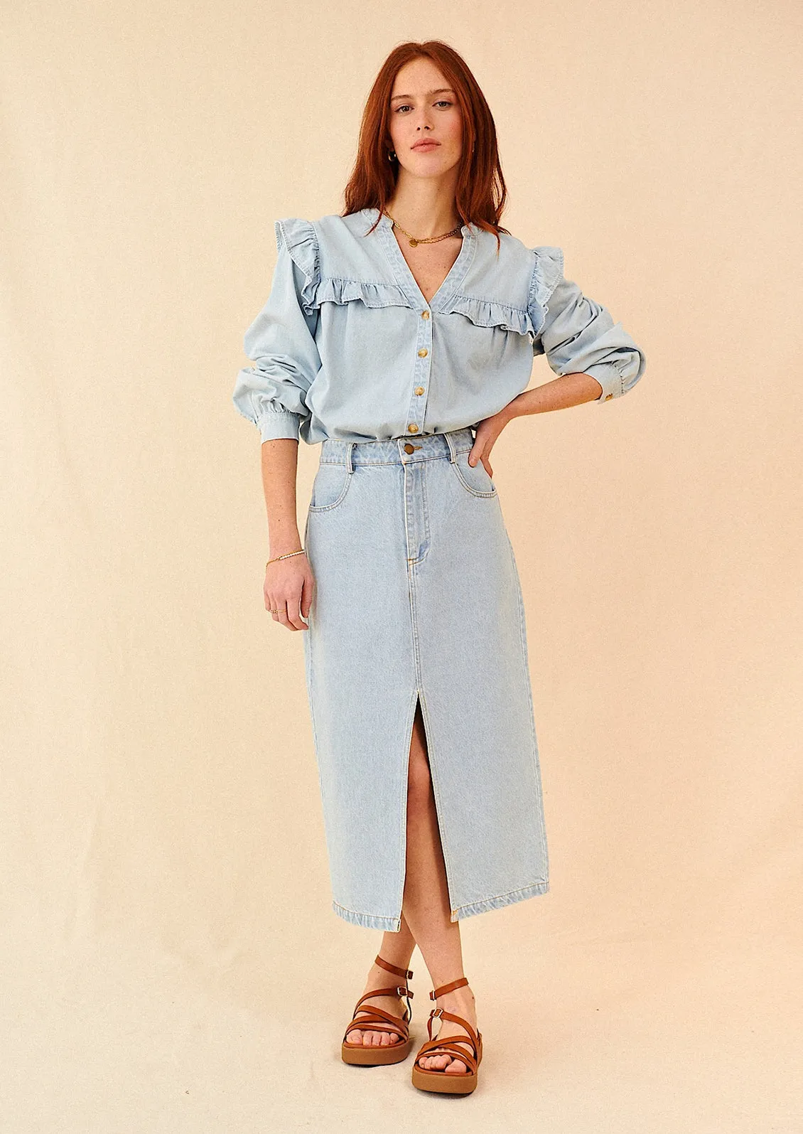 Agnes Denim Midi Skirt