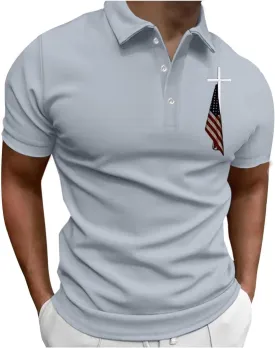 American Flag Polo Shirt for Men Christian Faith Cross Jesus T Shirts 4th of July Patriotic Tee Tops Graphic T-Shirt