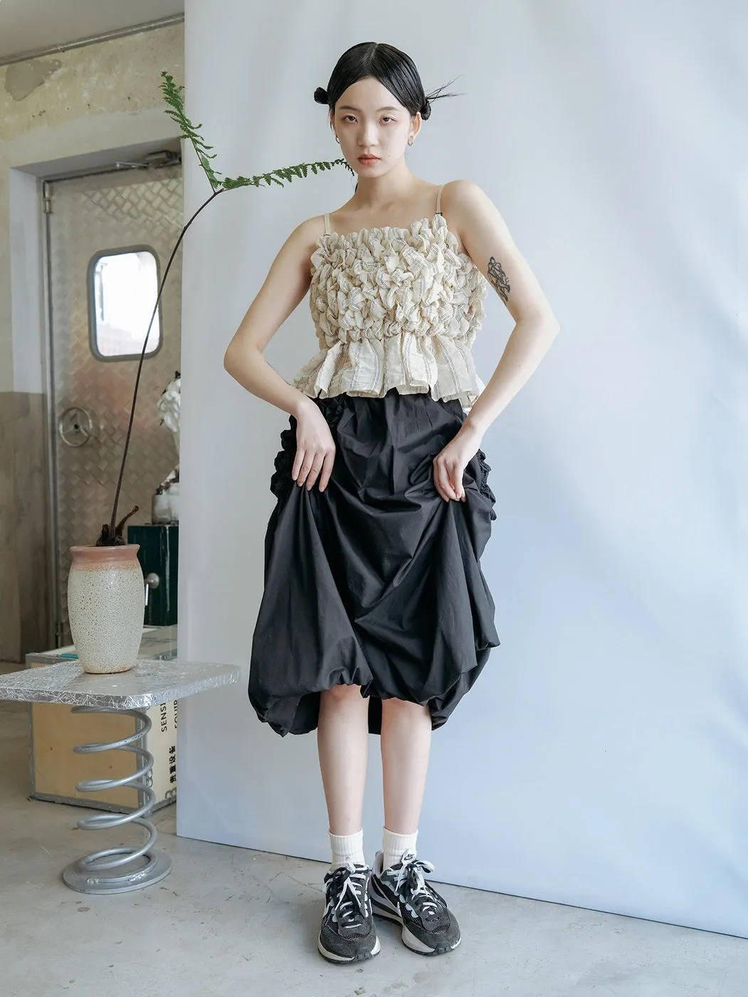 Asymmetric Pleated A-line Skirt