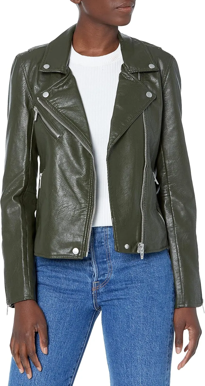 [BLANKNYC] Womens Luxury Clothing Semi Fitted Vegan Leather Motorcycle Jacket