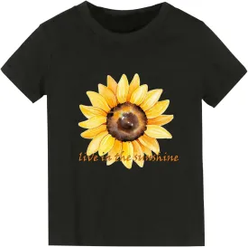 Boys and Girls Tops Short Sleeved T Shirts Sunflower Print Live in The Sunshine for Birthday Photo Banner for Kids Boy