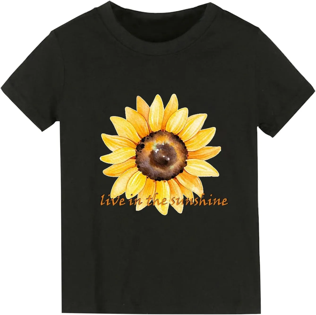 Boys and Girls Tops Short Sleeved T Shirts Sunflower Print Live in The Sunshine for Birthday Photo Banner for Kids Boy