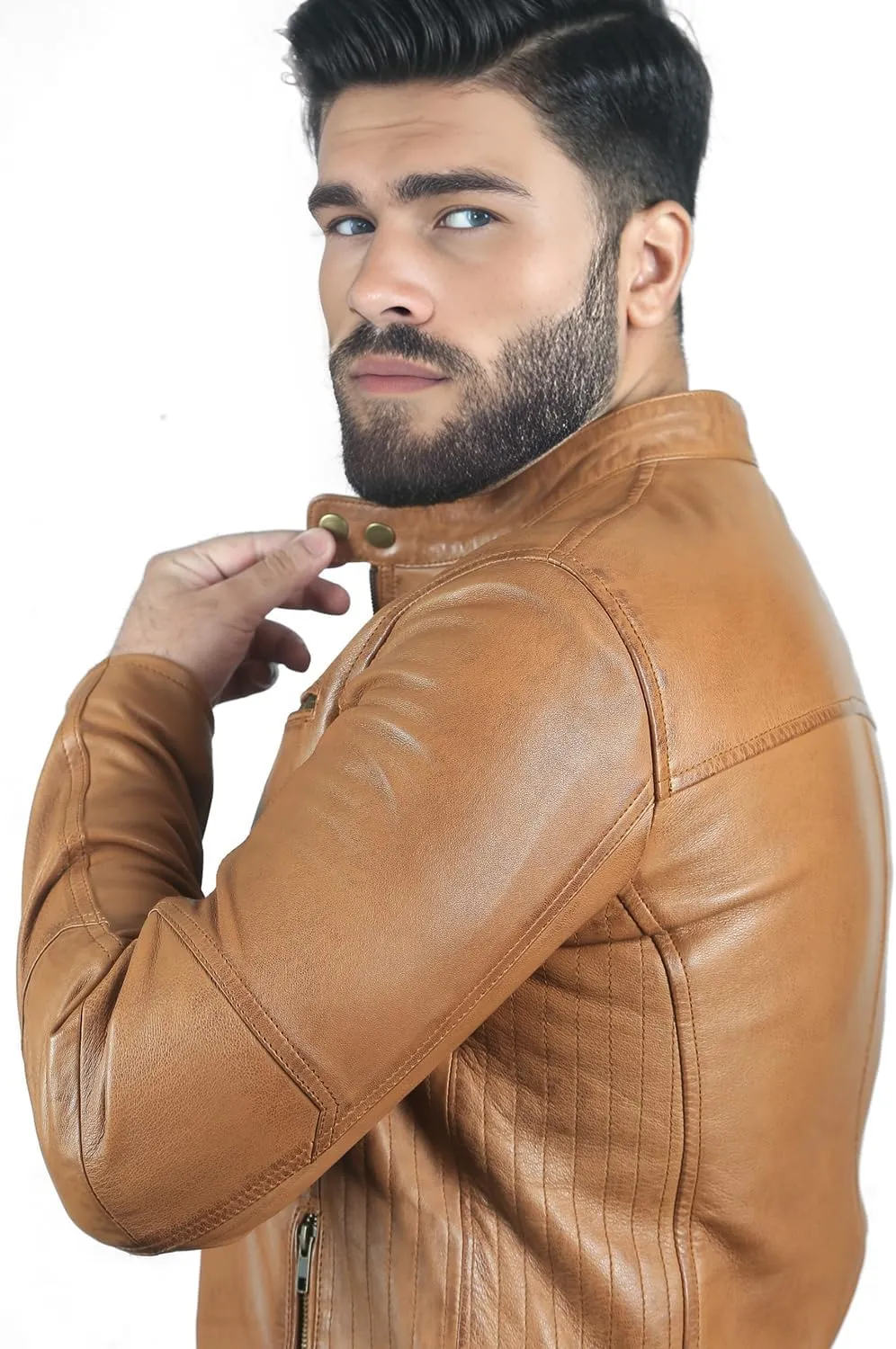 Brown Leather Jacket Men| Waxed Vintage Biker Jacket | Genuine Lambskin Motorcycle Clothing