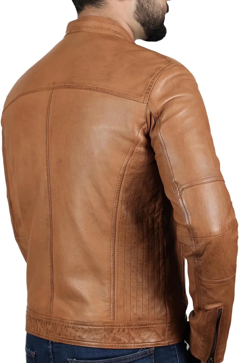 Brown Leather Jacket Men| Waxed Vintage Biker Jacket | Genuine Lambskin Motorcycle Clothing