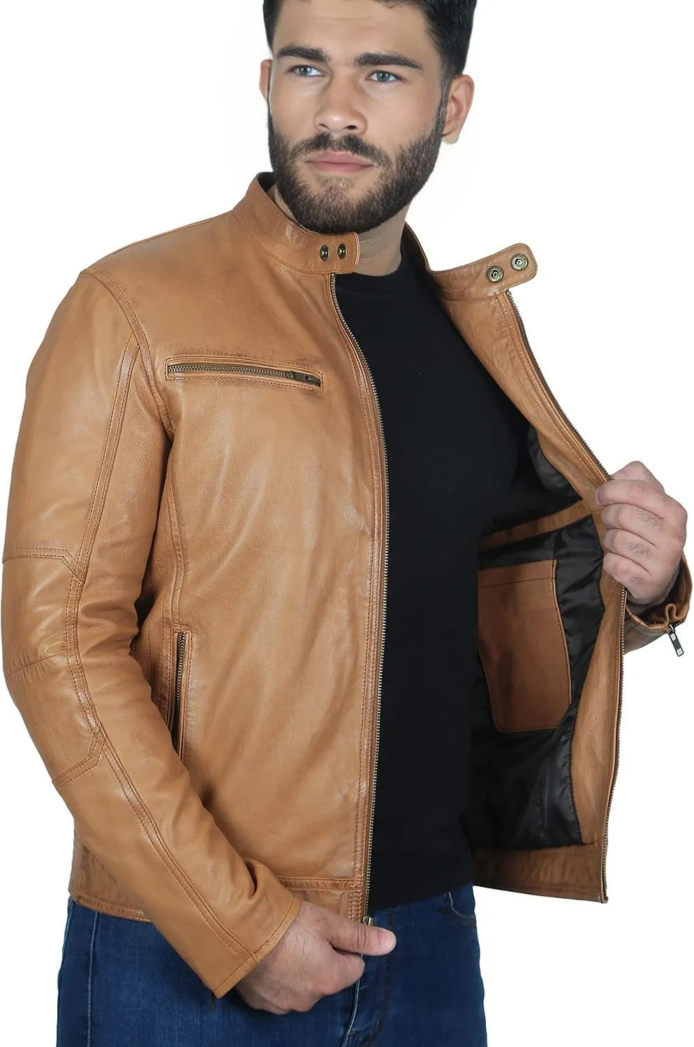 Brown Leather Jacket Men| Waxed Vintage Biker Jacket | Genuine Lambskin Motorcycle Clothing