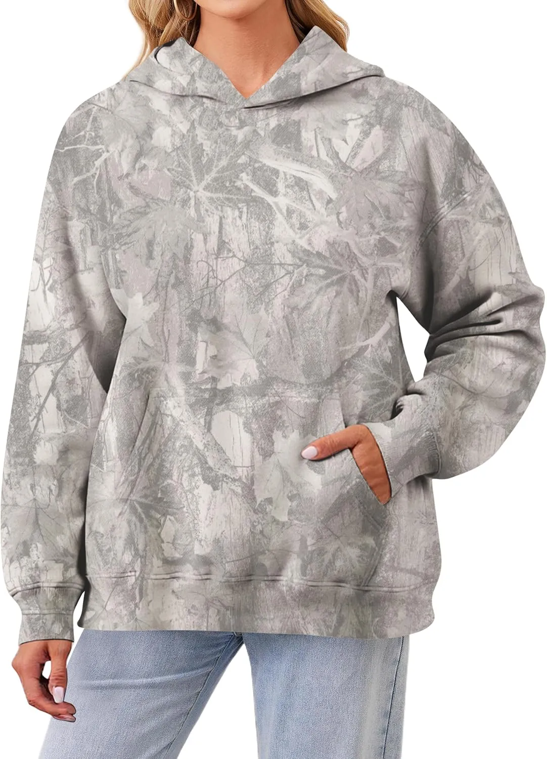 Camo Hoodie For Women Oversized Long Sleeve Drop Shoulder Fleece Hooded Sweatshirt Pullover With Pocket Outfits