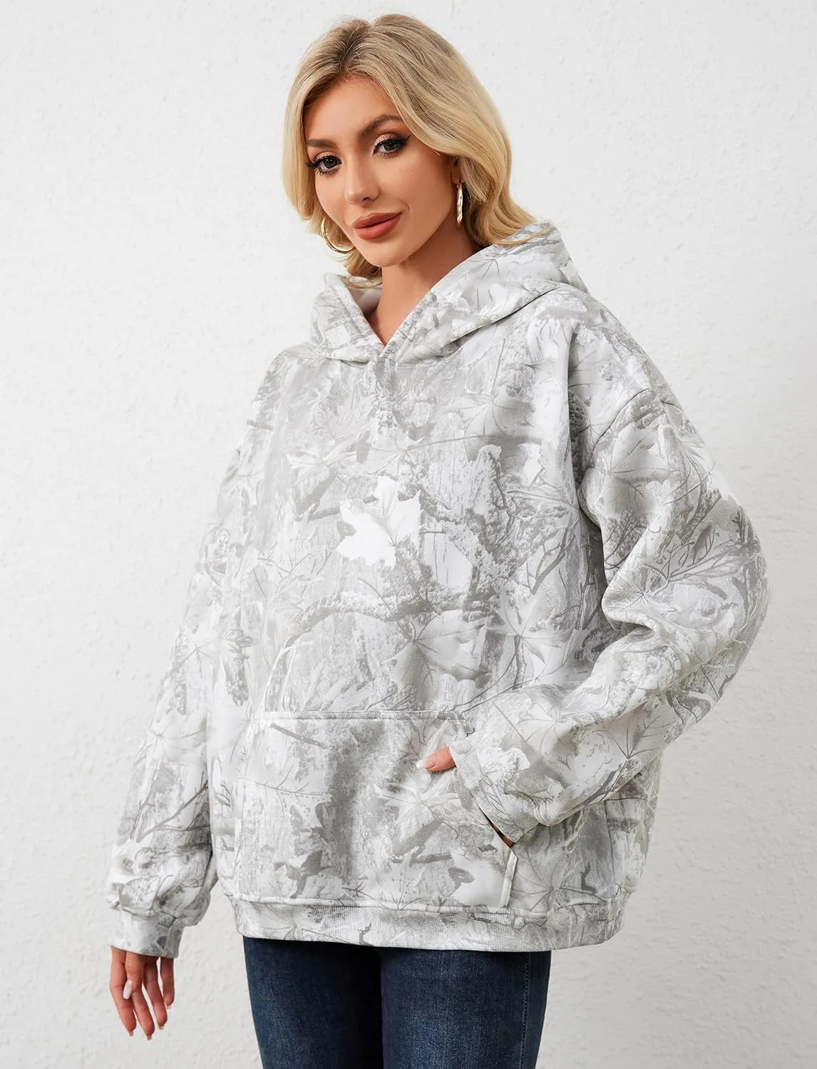 Camo Hoodie For Women Oversized Long Sleeve Drop Shoulder Fleece Hooded Sweatshirt Pullover With Pocket Outfits