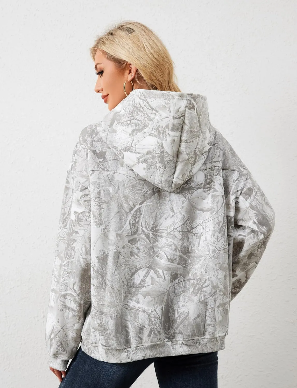 Camo Hoodie For Women Oversized Long Sleeve Drop Shoulder Fleece Hooded Sweatshirt Pullover With Pocket Outfits