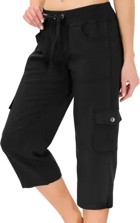 Capris for Seniors Lightweight Drawstring Waist Capri Cargo Pants Outdoor Hiking Wide Leg Cropped Pants with Pockets