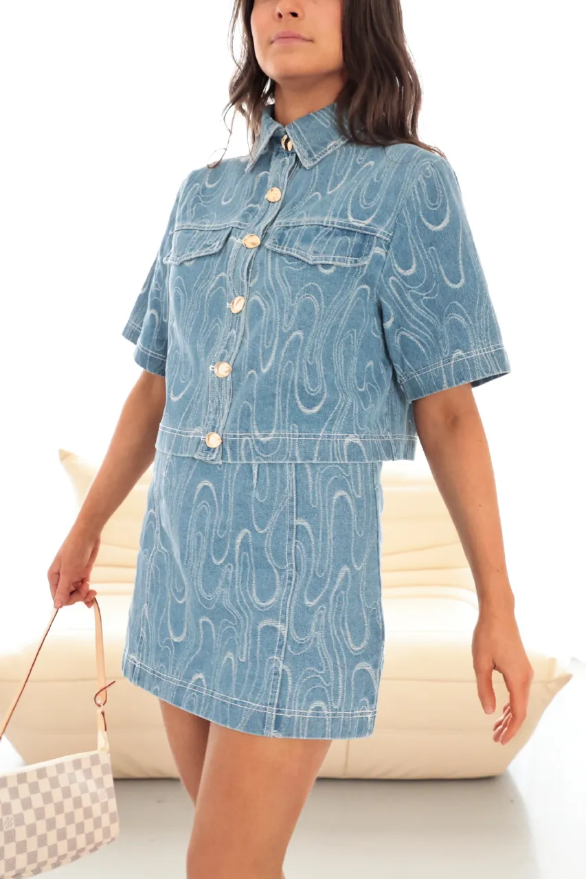 Cinder Skirt - High Waist A-Line Denim Mini - Denim