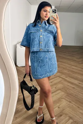 Cinder Skirt - High Waist A-Line Denim Mini - Denim