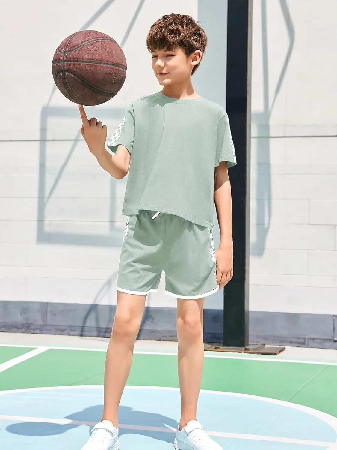 CNJFJ Kids Summer Sport T-Shirt and Shorts Set Plaid Print Clothing Sets Tracksuit