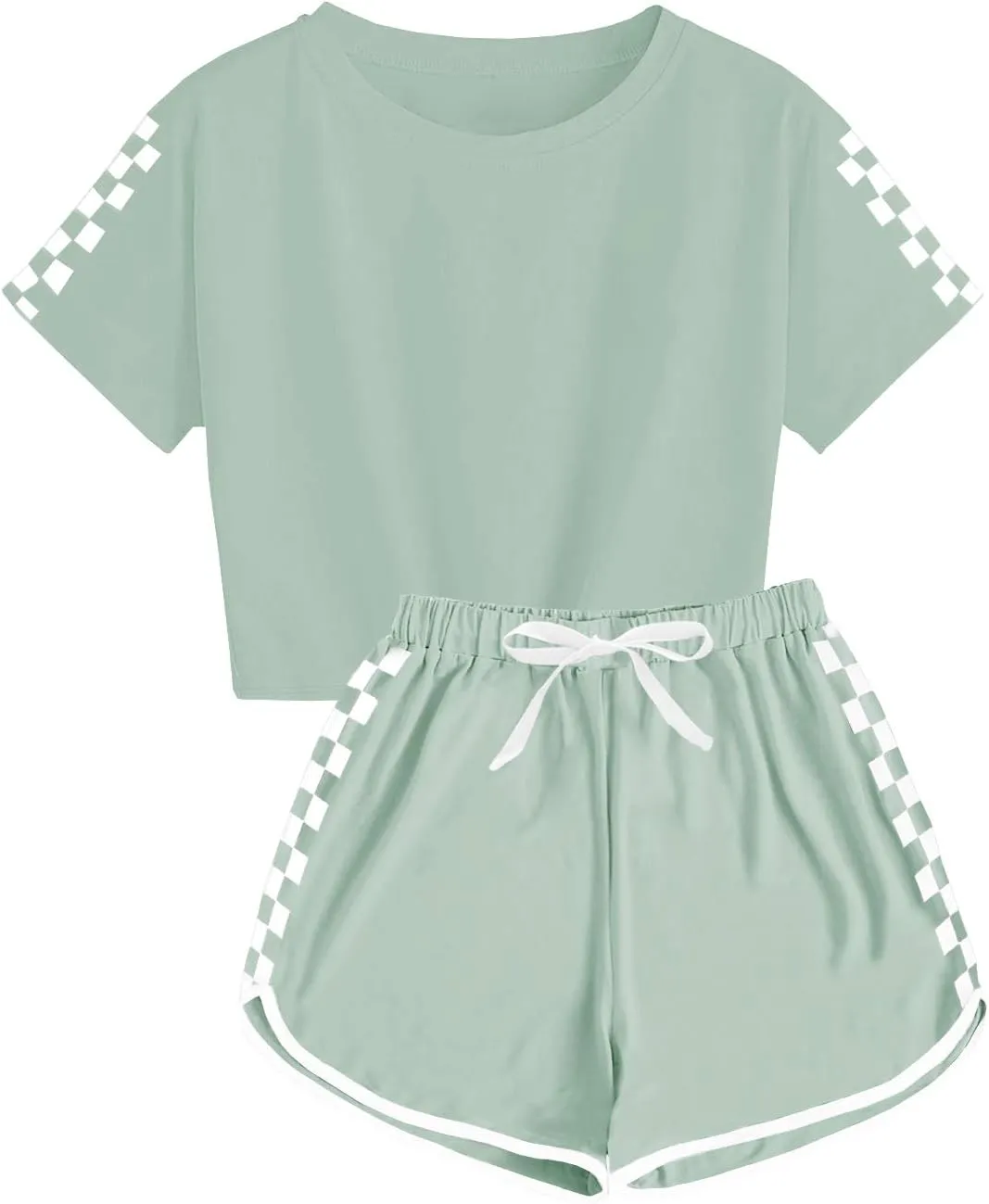 CNJFJ Kids Summer Sport T-Shirt and Shorts Set Plaid Print Clothing Sets Tracksuit