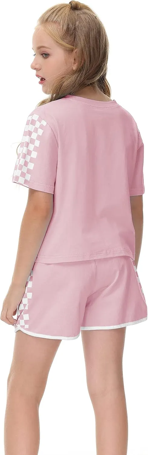 CNJFJ Kids Summer Sport T-Shirt and Shorts Set Plaid Print Clothing Sets Tracksuit