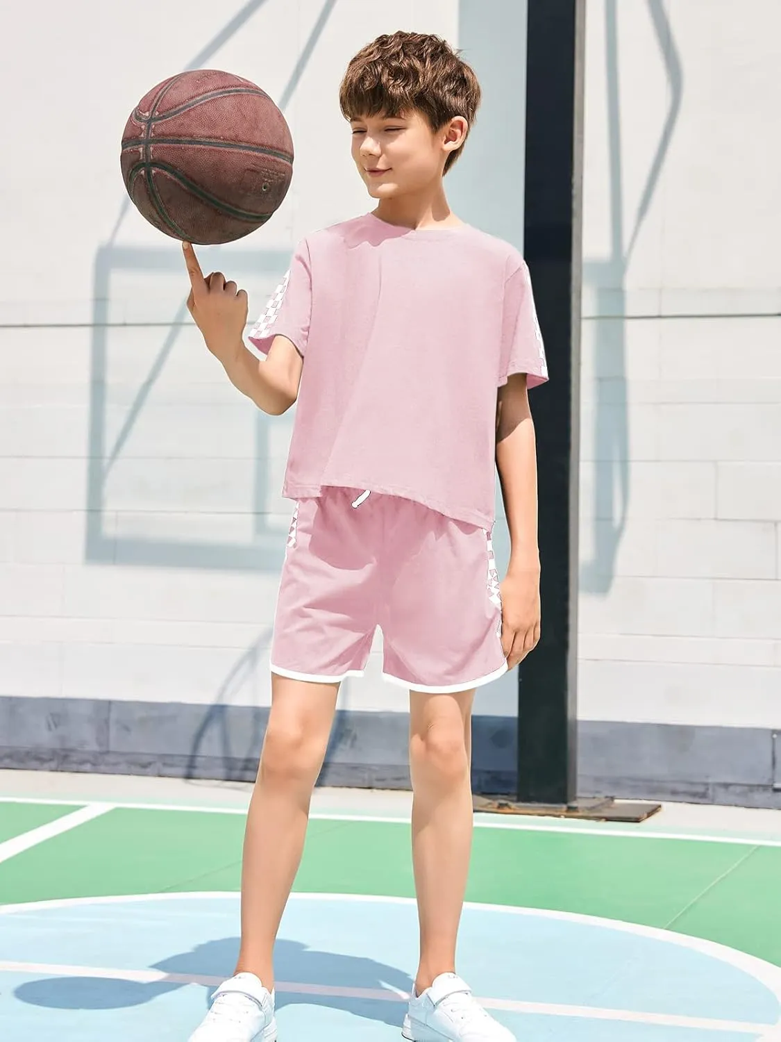 CNJFJ Kids Summer Sport T-Shirt and Shorts Set Plaid Print Clothing Sets Tracksuit