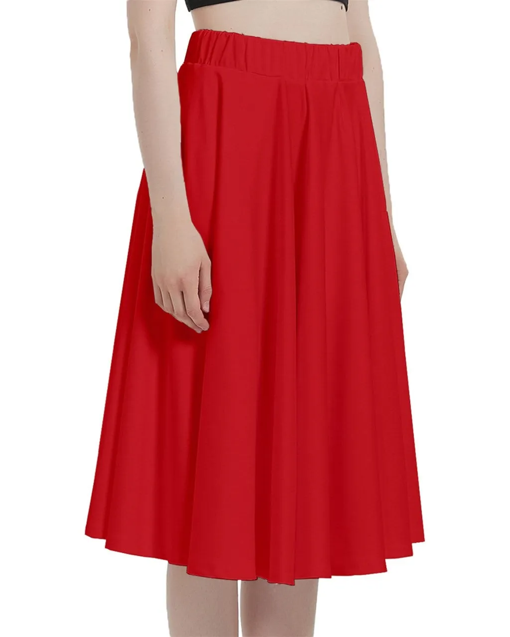 Crimson Waves A-Line Full Circle Midi Skirt With Pocket