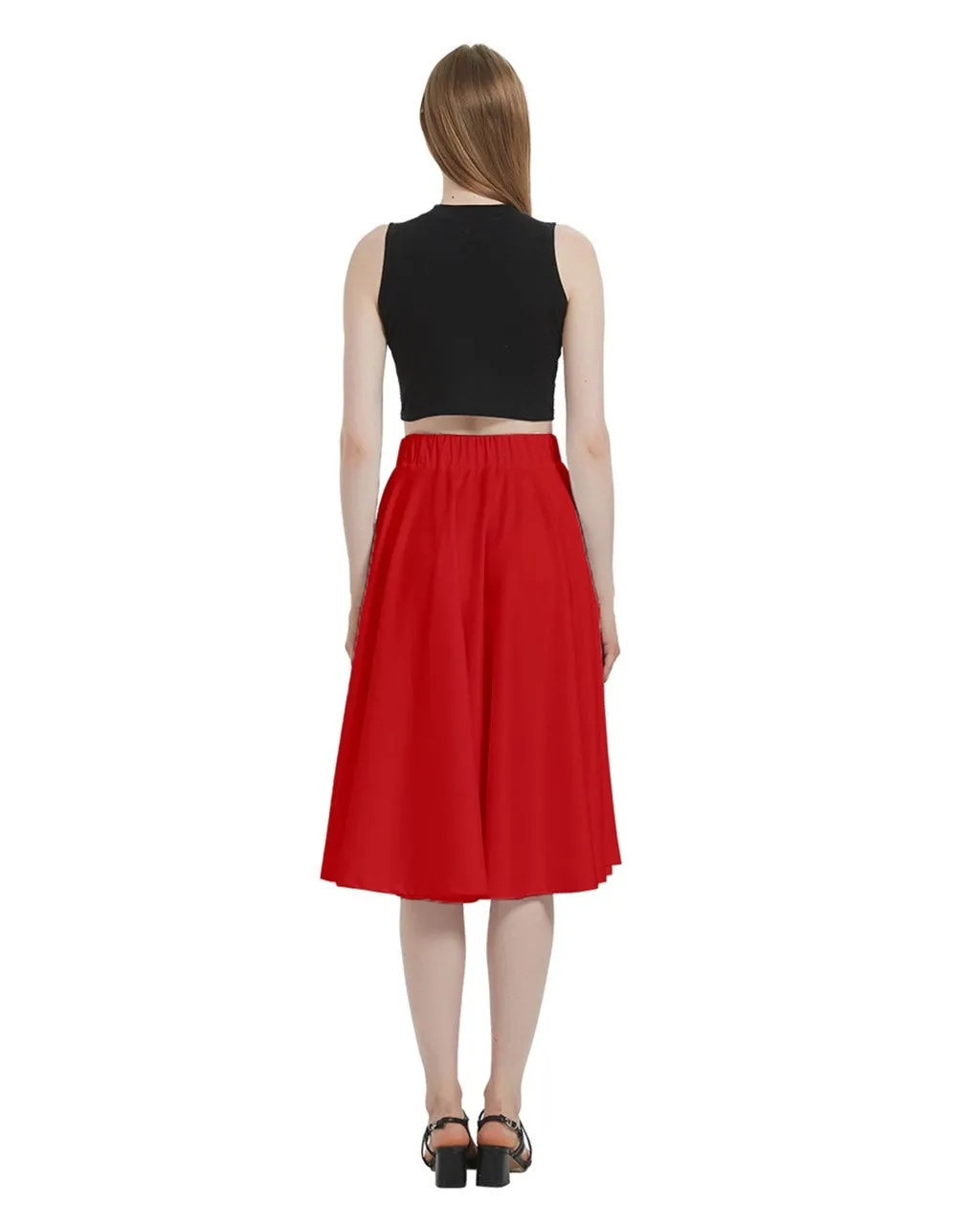 Crimson Waves A-Line Full Circle Midi Skirt With Pocket
