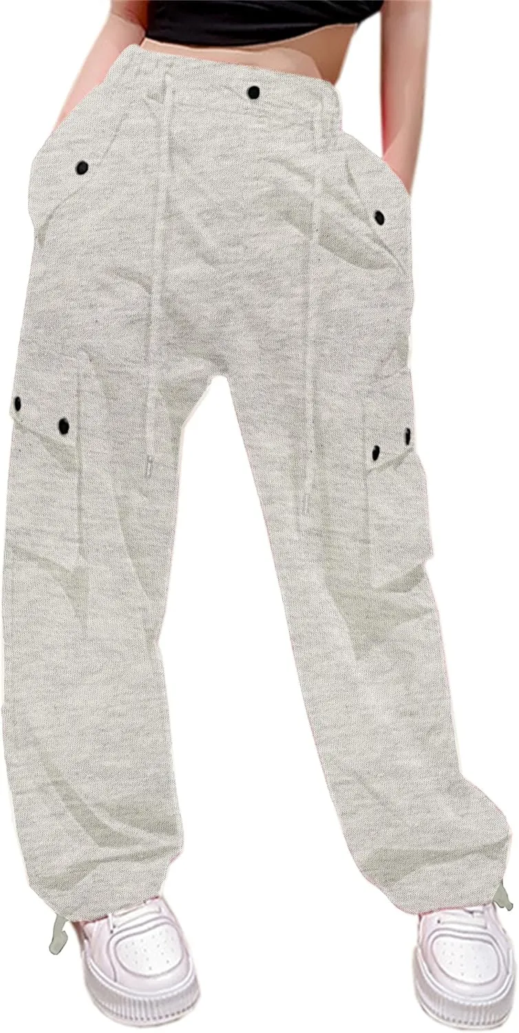 Cromoncent Girls & Womens Baggy Sweatpants Joggers Cargo Pants, 6 Years-Women 2XL