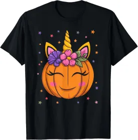 Cute Unicorn Pumpkin Girls Kids Funny Halloween Costume T-Shirt