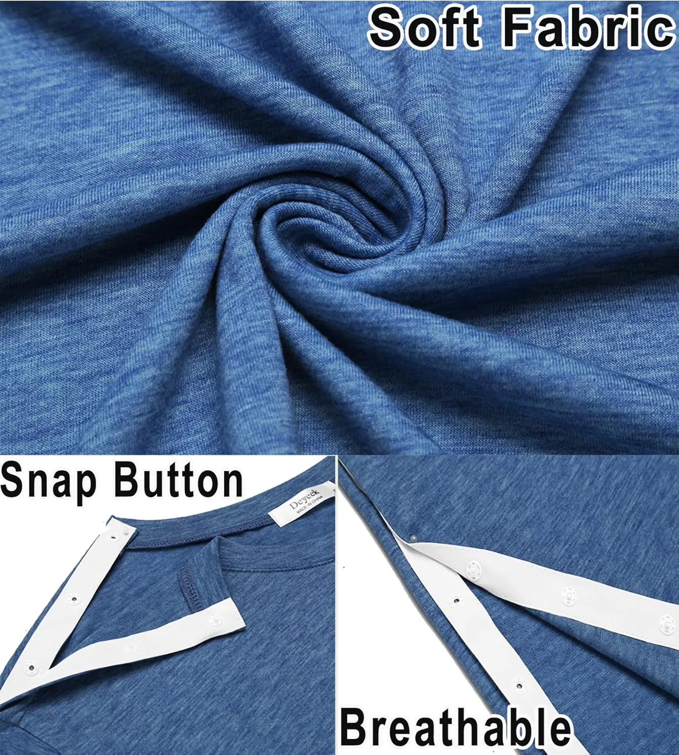 Deyeek Men's Post Shoulder Surgery Shirts Recovery Tear Away Short Sleeve Full Open Side Snap Adaptive Chemo Clothing
