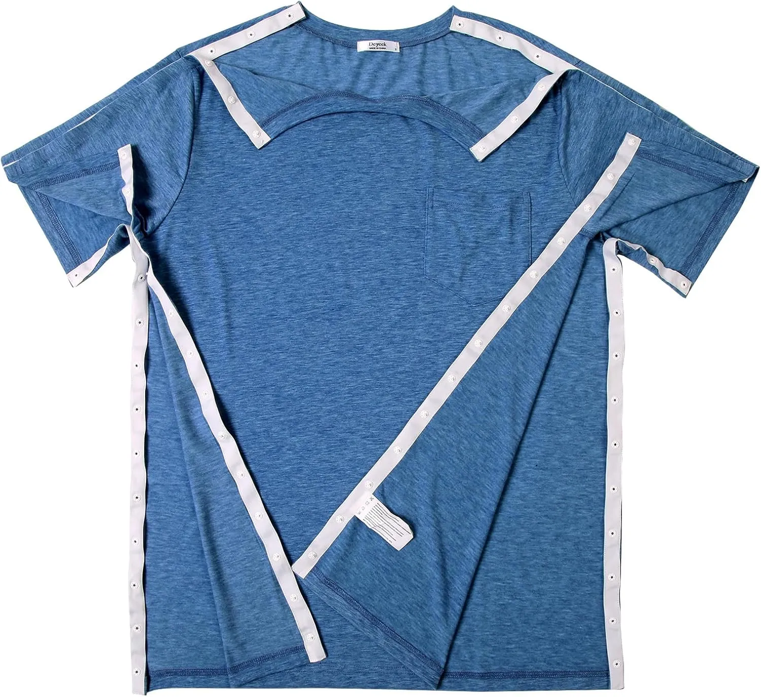 Deyeek Men's Post Shoulder Surgery Shirts Recovery Tear Away Short Sleeve Full Open Side Snap Adaptive Chemo Clothing