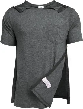 Deyeek Men's Post Shoulder Surgery Shirts Recovery Tear Away Short Sleeve Full Open Side Snap Adaptive Chemo Clothing