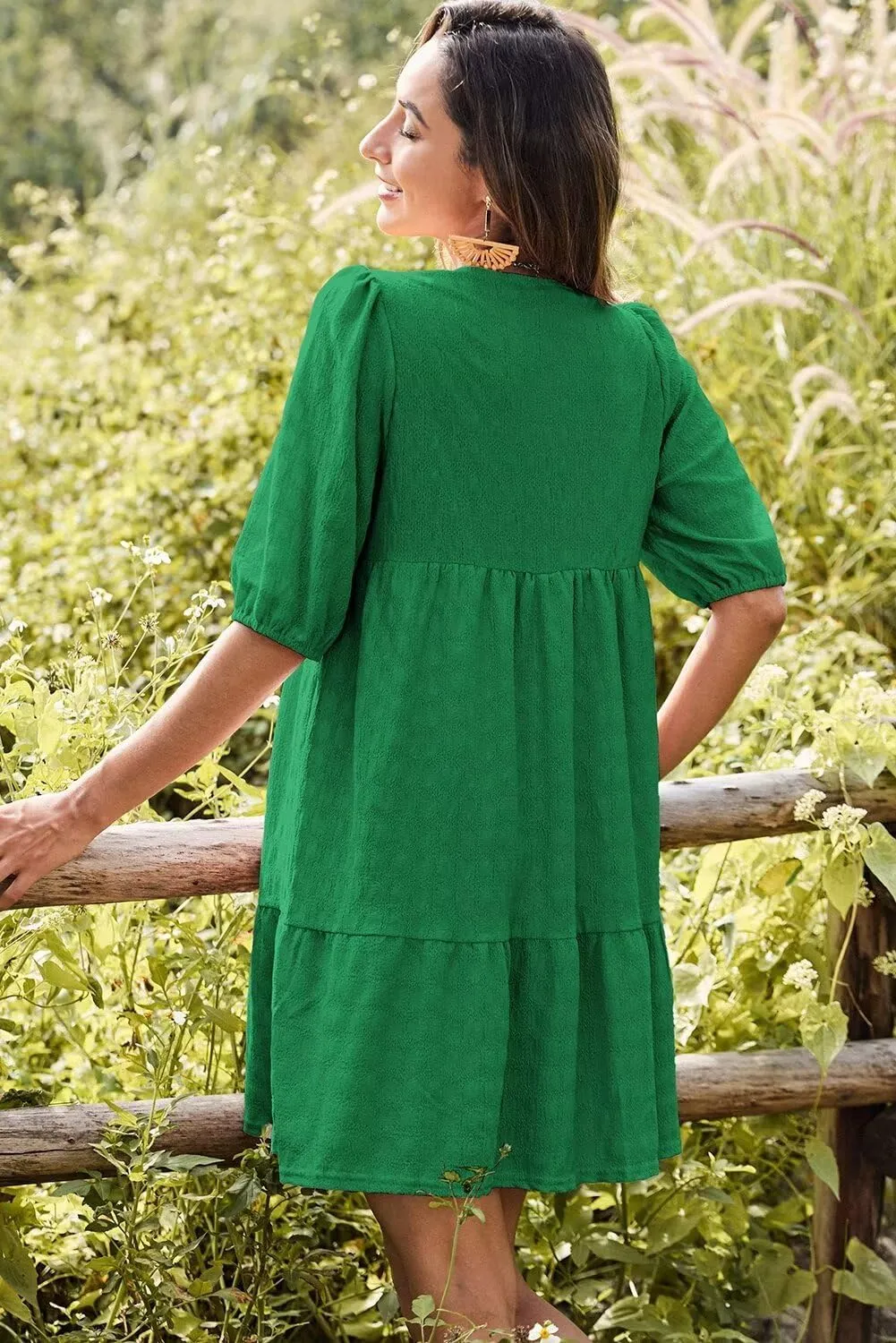 Dokotoo Womens Dresses Summer V Neck Drawstring Embroidered Half Sleeve Mini Dress Boho Dresses for Women 2025 Sundresses