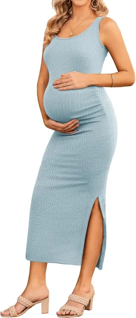 Ekouaer Women Sleeveless Tank Maternity Dress Ribbed Knit Pregnancy Midi Dresses Ruch Side Stretchy Pregnancy Clothes S-XXL Ekouaer Women Sleeveless Tank Maternity Dress Ribbed Knit Pregnancy Midi Dresses Ruch Side Stretchy Pregnancy Clothes S-XXL