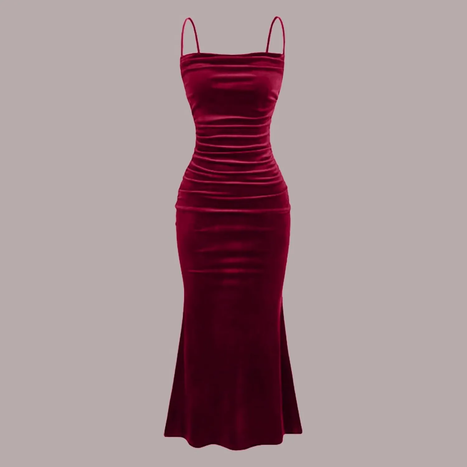 Elegant Velvet Dress for Women Spaghetti Strap Sleeveless Bodycon Mermaid Dress Ruched Cocktail Party Dresses