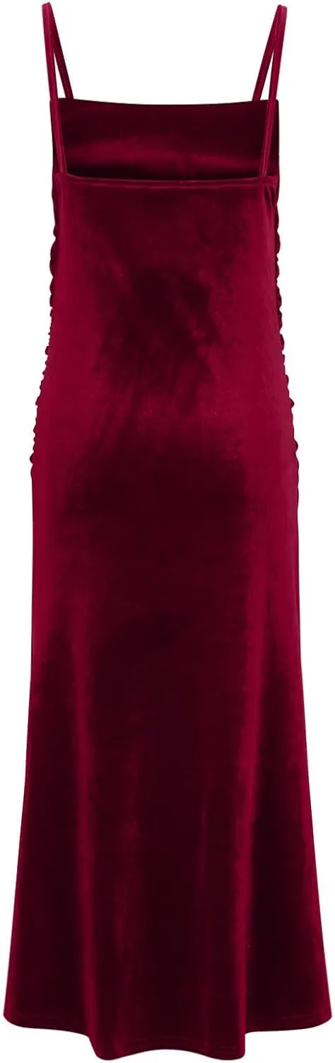 Elegant Velvet Dress for Women Spaghetti Strap Sleeveless Bodycon Mermaid Dress Ruched Cocktail Party Dresses