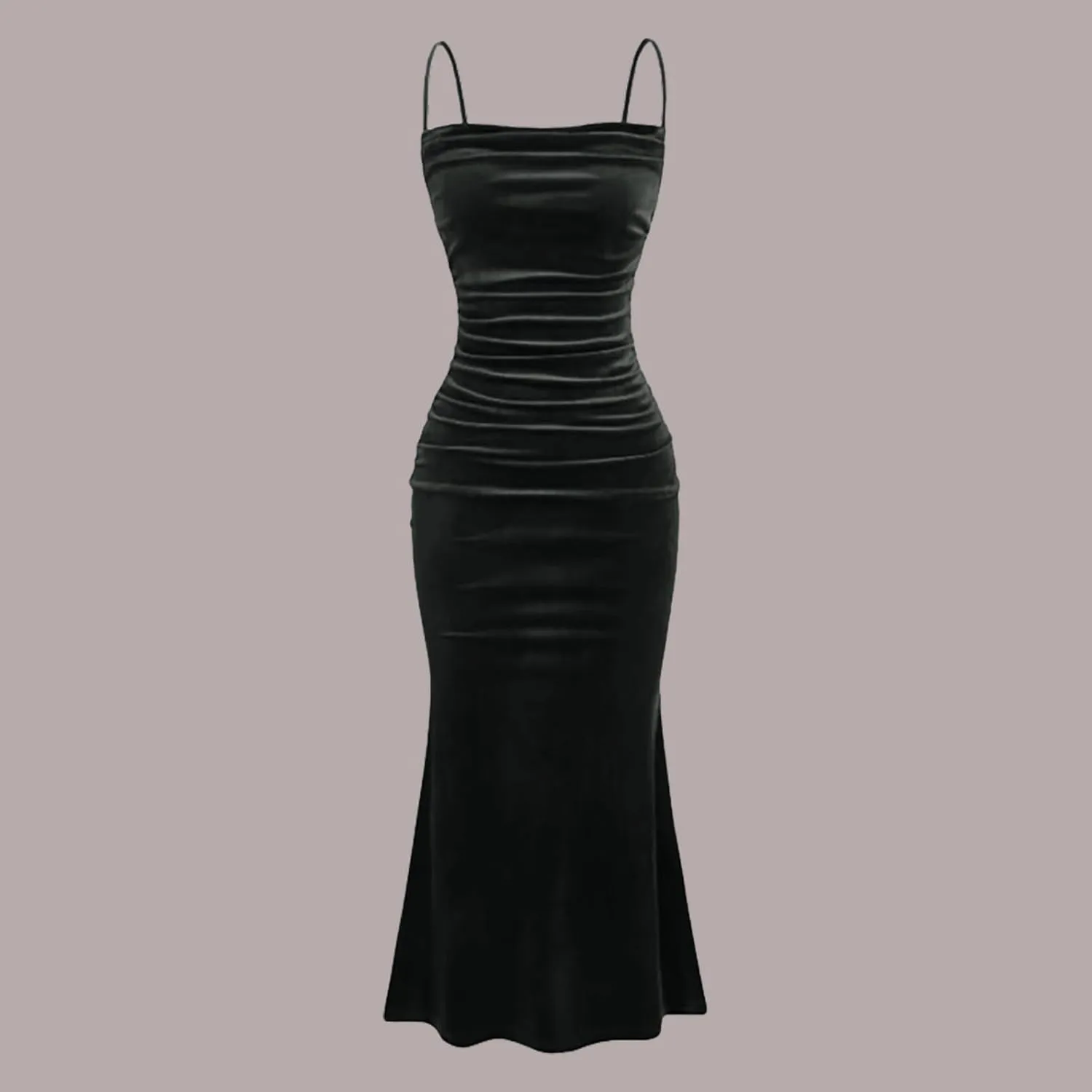 Elegant Velvet Dress for Women Spaghetti Strap Sleeveless Bodycon Mermaid Dress Ruched Cocktail Party Dresses