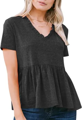 EXLURA Women's Summer Crop Babydoll Peplum Tops Cute V Neck Short Sleeve Business Casual Trendy T Shirts Beach Vacation 2025