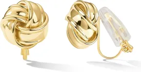 FAN&LOUIS Clip On Earrings Women,14K Gold Clip-On Stud Earrings Gold Love Knot Stud Lightweight Non Pierced Earrings for Women Gifts