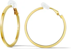 FAN&LOUIS Clip On Hoop Earrings Women,14K Gold Women's Clip-On Earrings Large Hoops Trendy for Non-Pierced Ears Lightweight