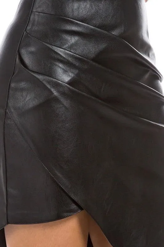Faux leather asymmetric skirt