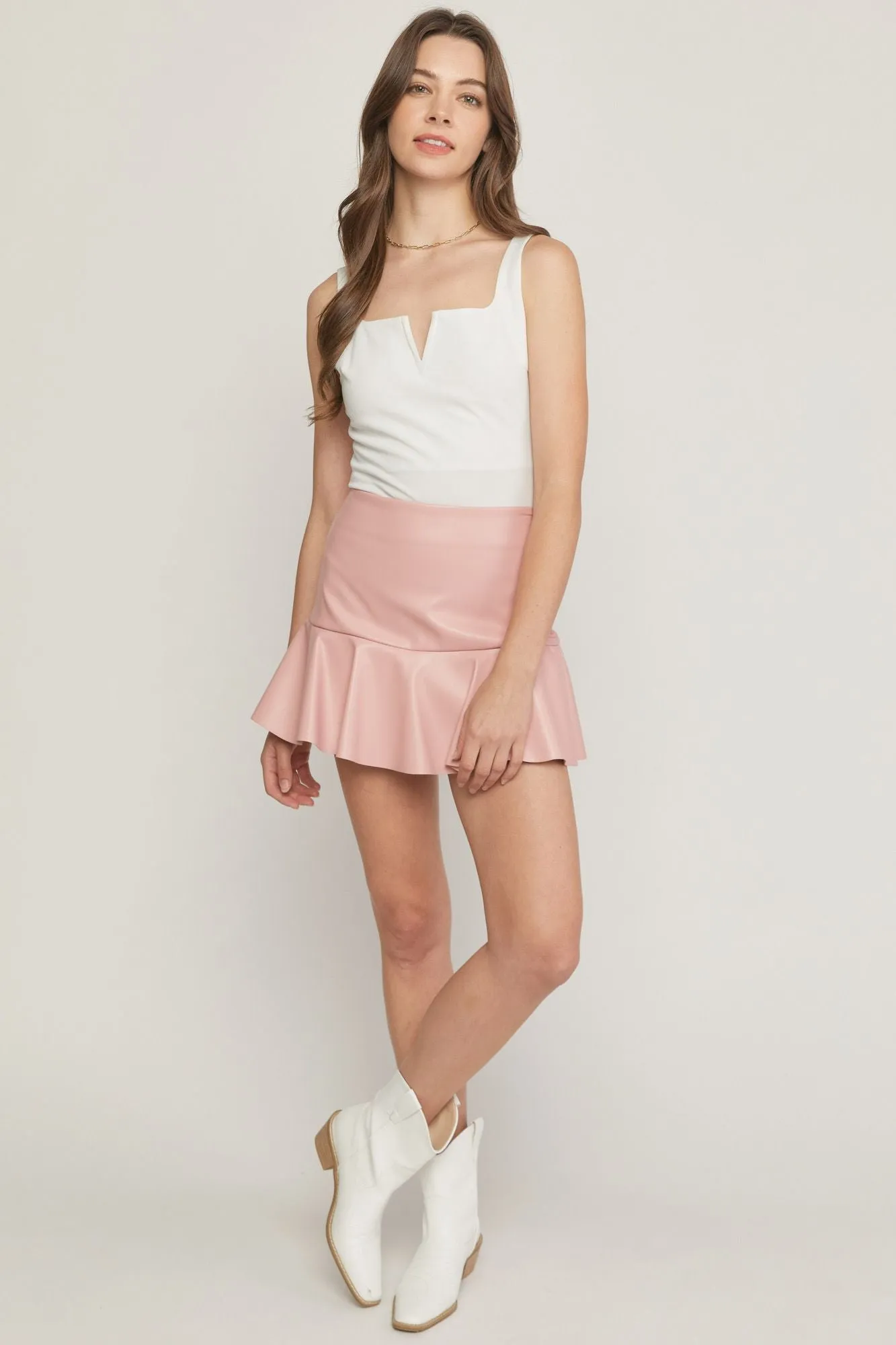 faux leather tiered mini skirt