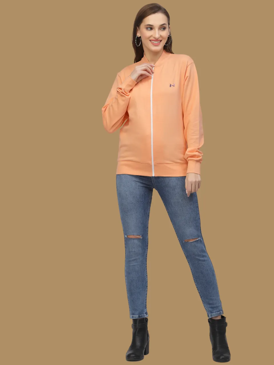 Flawless Women Solid Zipper Sweatshirt