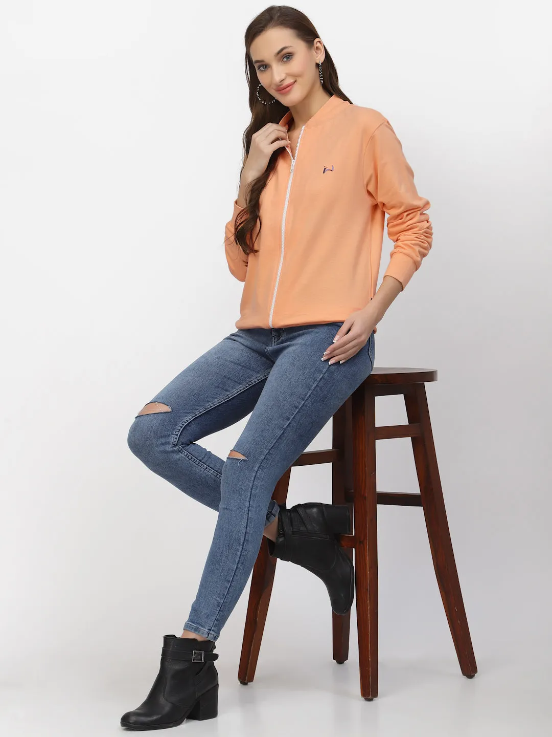 Flawless Women Solid Zipper Sweatshirt