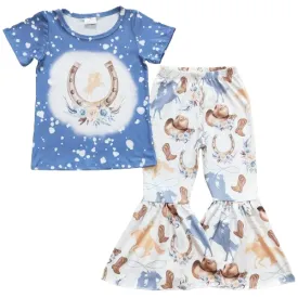 Floral Horseshoe - Kids Western Bell Bottoms Outfit