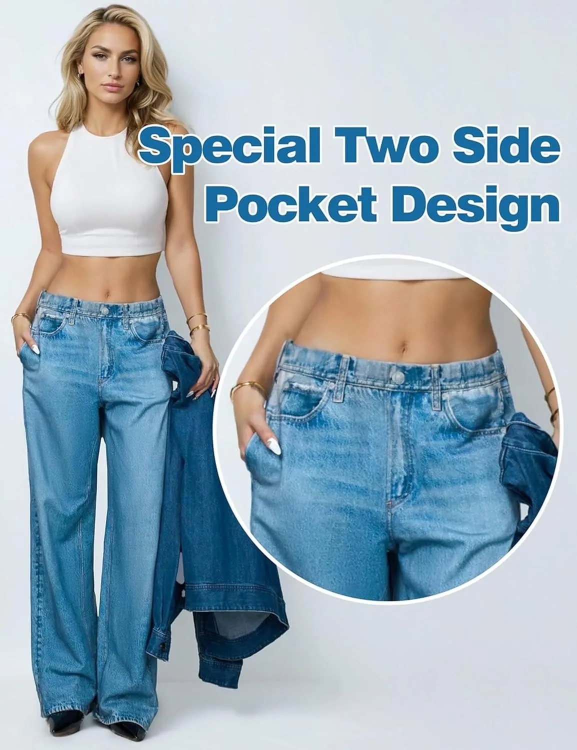 French Terry Sweatpant Jeans Denim Sweat Pants Look Like Jeans Baggy Wide Leg Stretch Pants Jeggings for Women Trendy