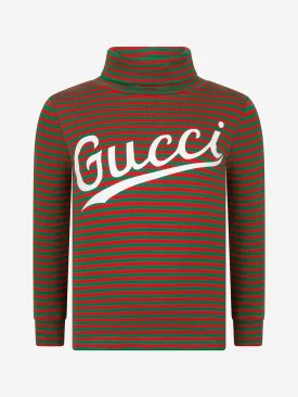 Gucci Kids Cotton Striped Logo Turtle Neck T-Shirt