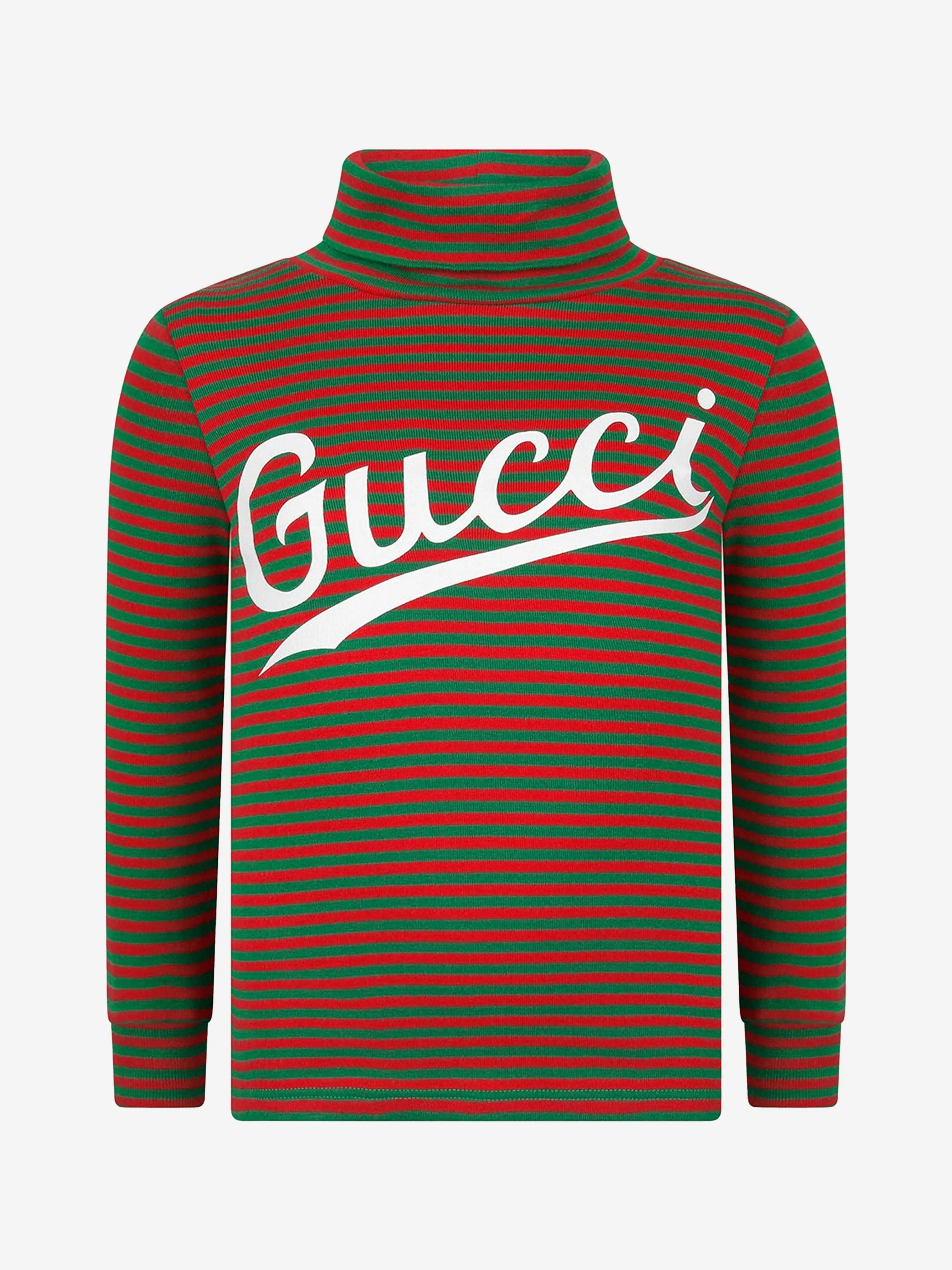 Gucci Kids Cotton Striped Logo Turtle Neck T-Shirt