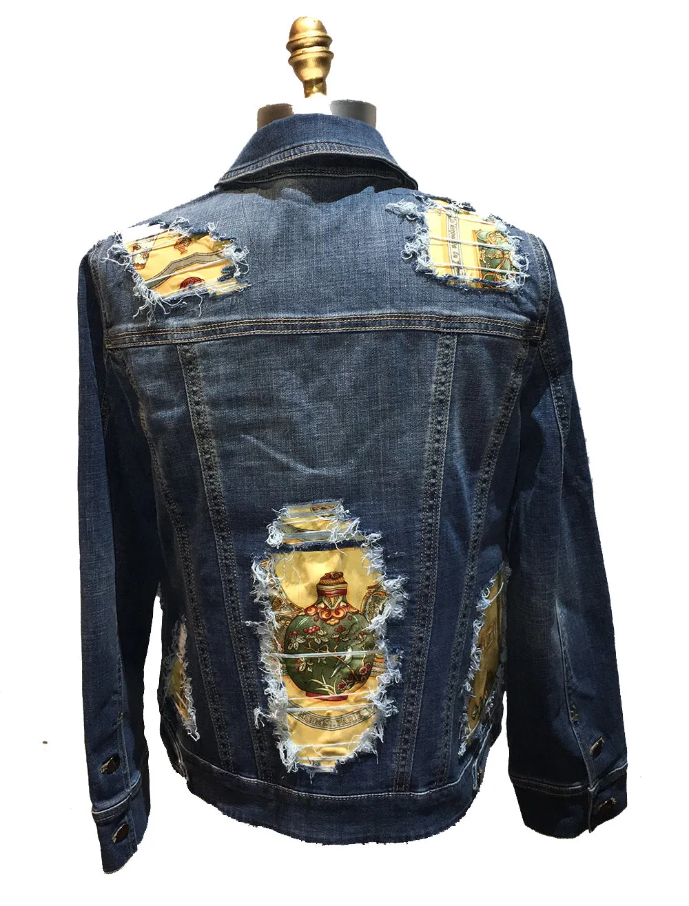 Hermes Vintage Qui' Import le Flacons Silk Patch Denim Jacket