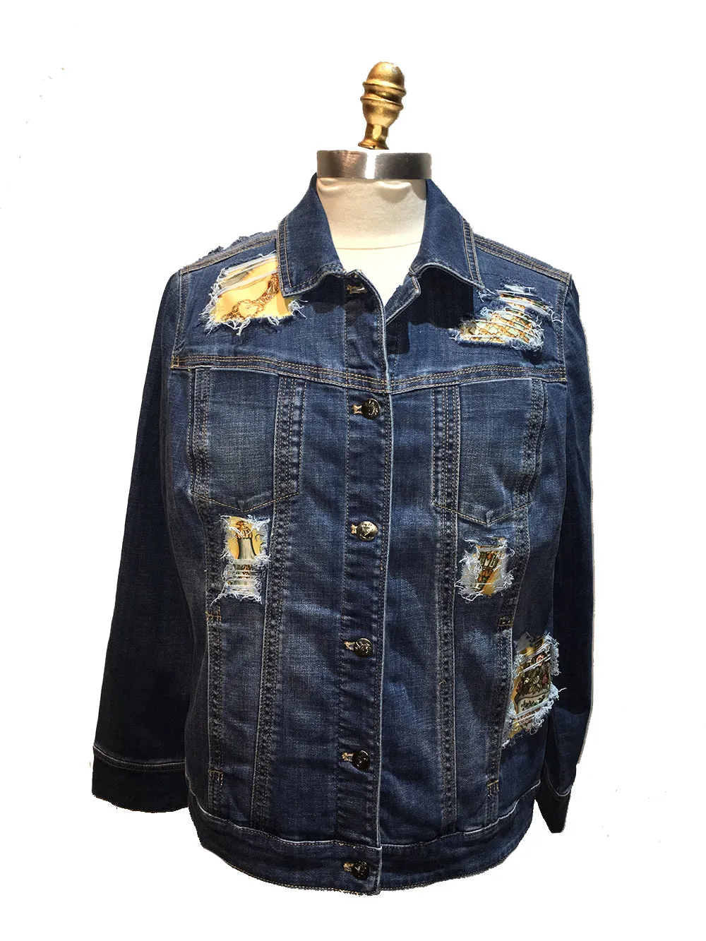 Hermes Vintage Qui' Import le Flacons Silk Patch Denim Jacket