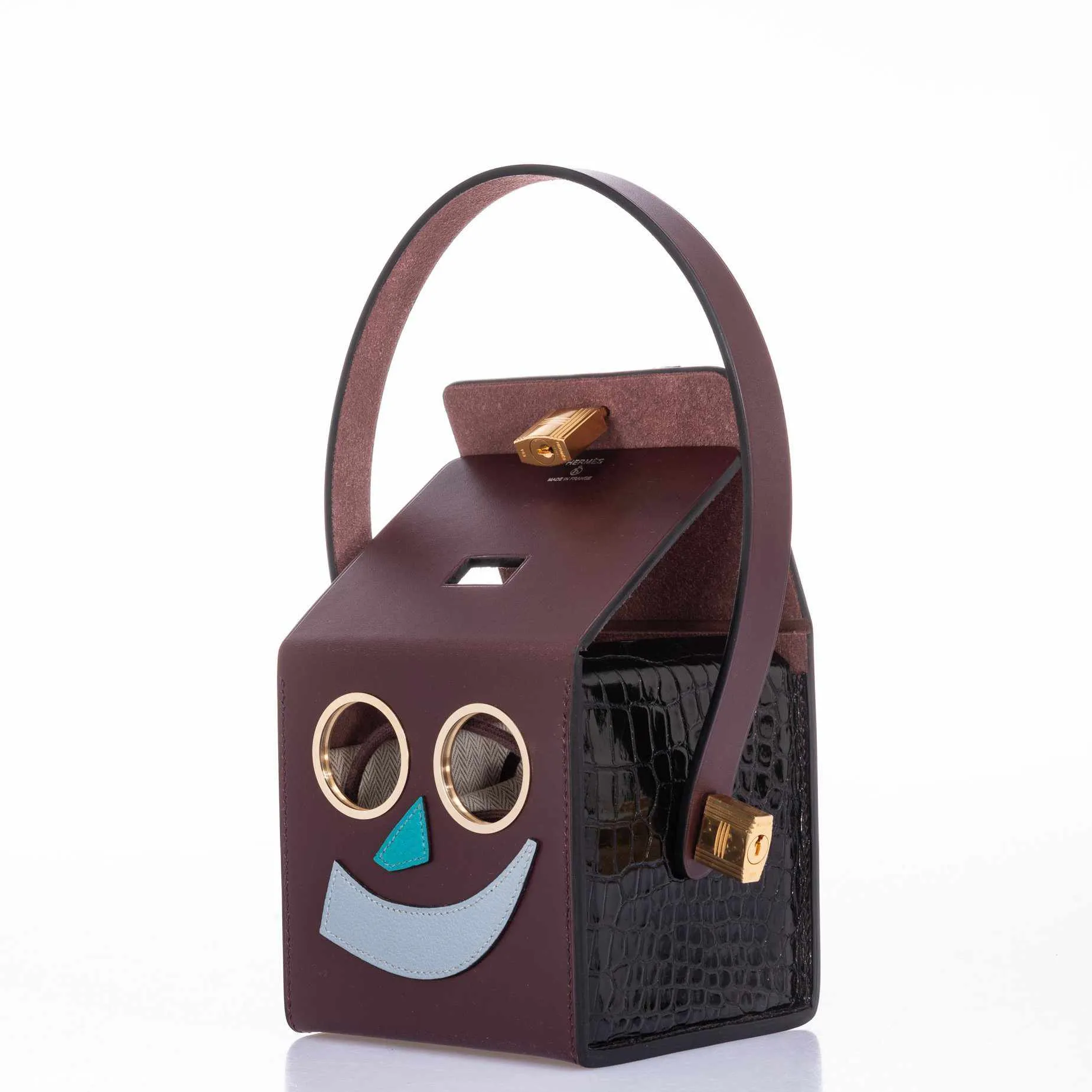 Hermès petit h Robot Buddy Bag Multicolor Vache Hunter and Porosus Crocodile Gold Hardware