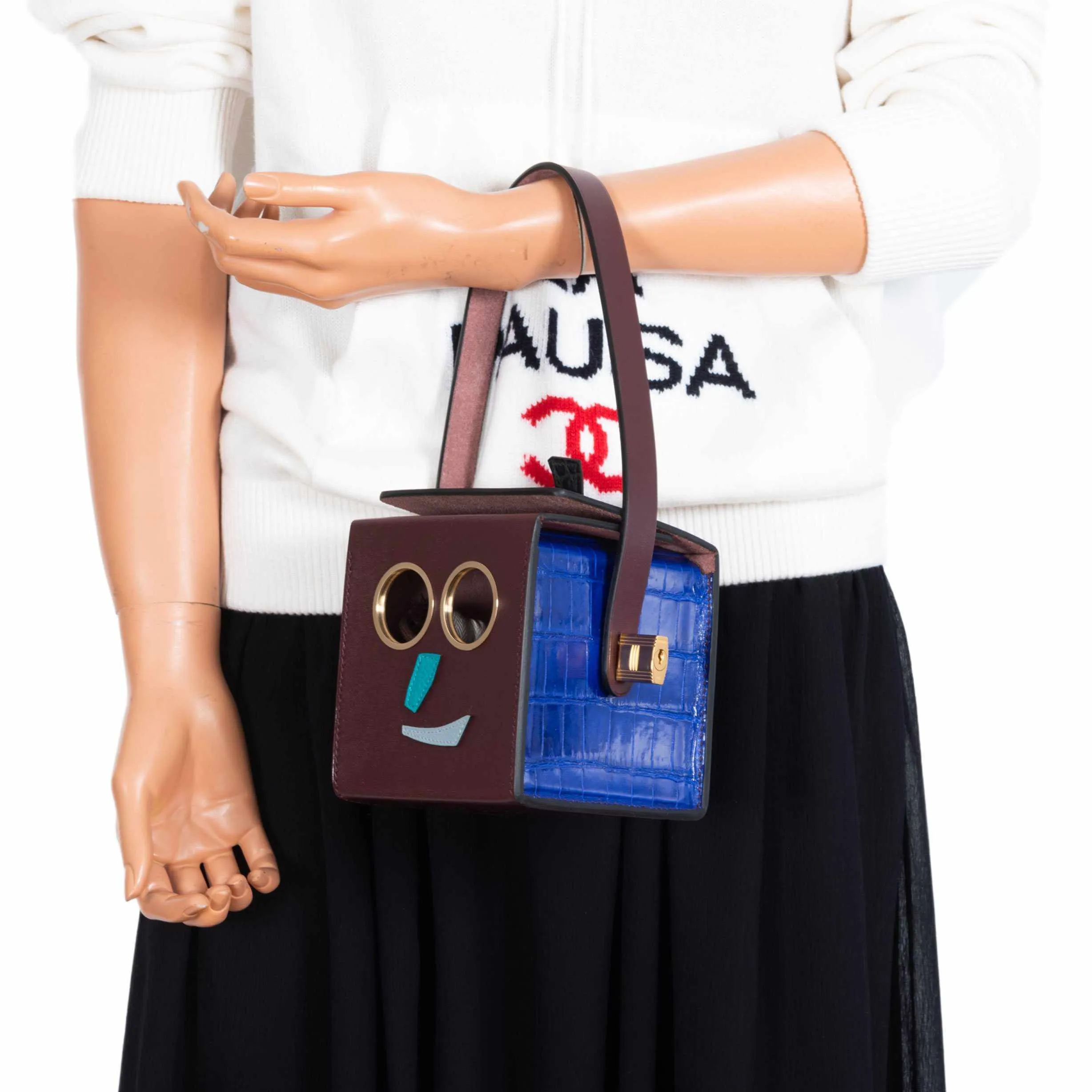 Hermès petit h Robot Buddy Bag Multicolor Vache Hunter and Porosus Crocodile Gold Hardware