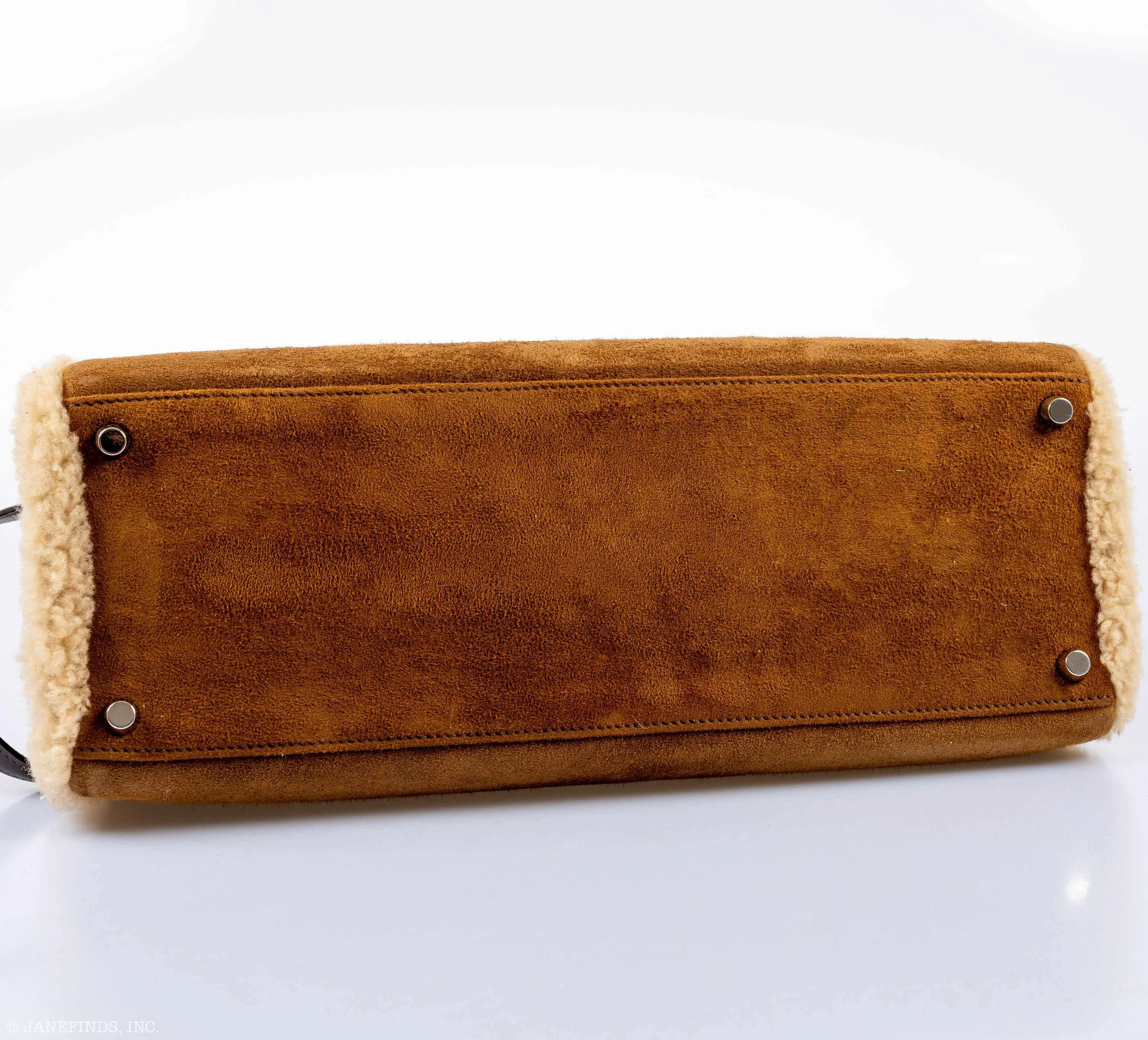 Hermès Teddy Kelly 35 Fauve Doblis Suede and Mouton Shearling Palladium Hardware
