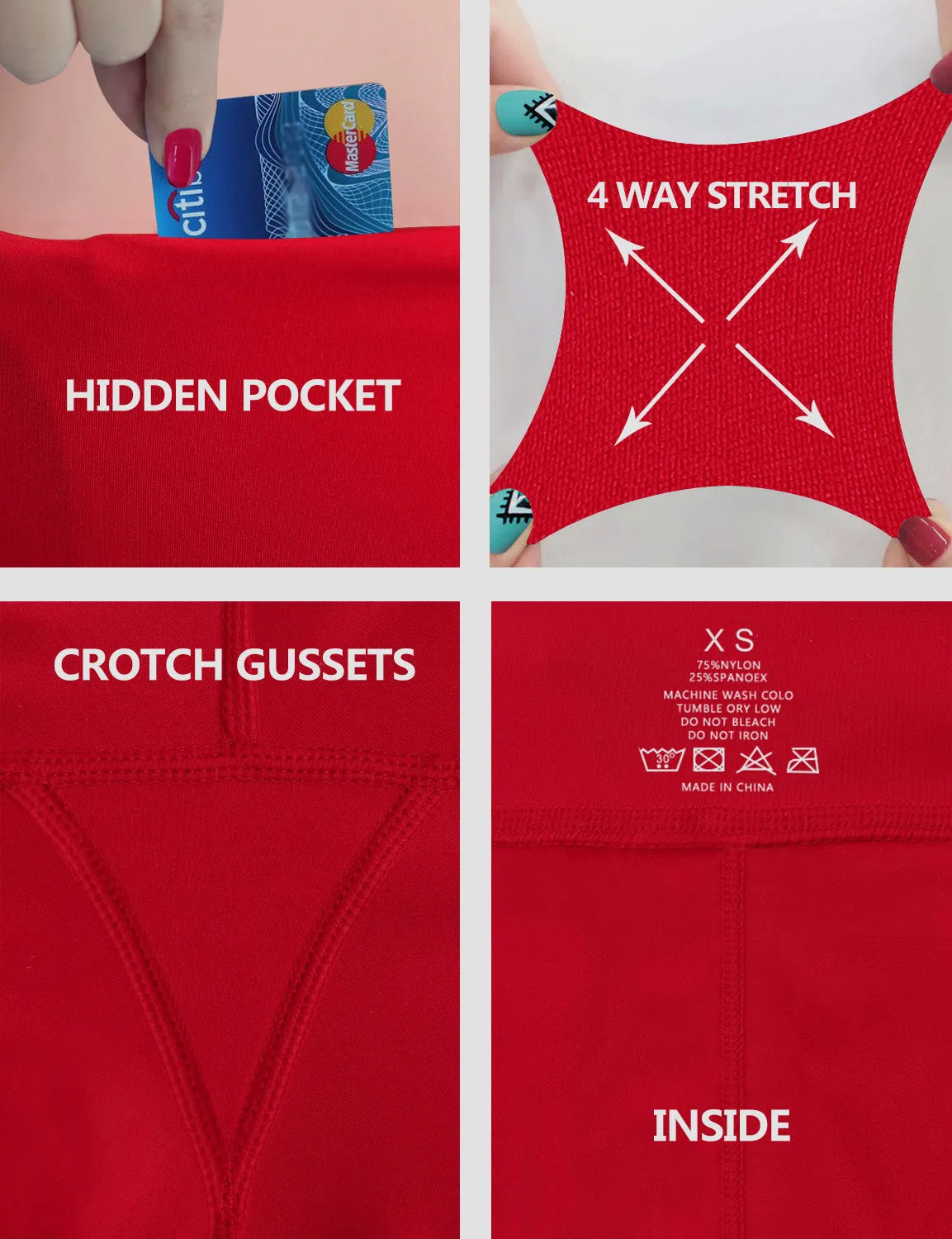 High Waist Side Pockets Running Pants scarlet_Running